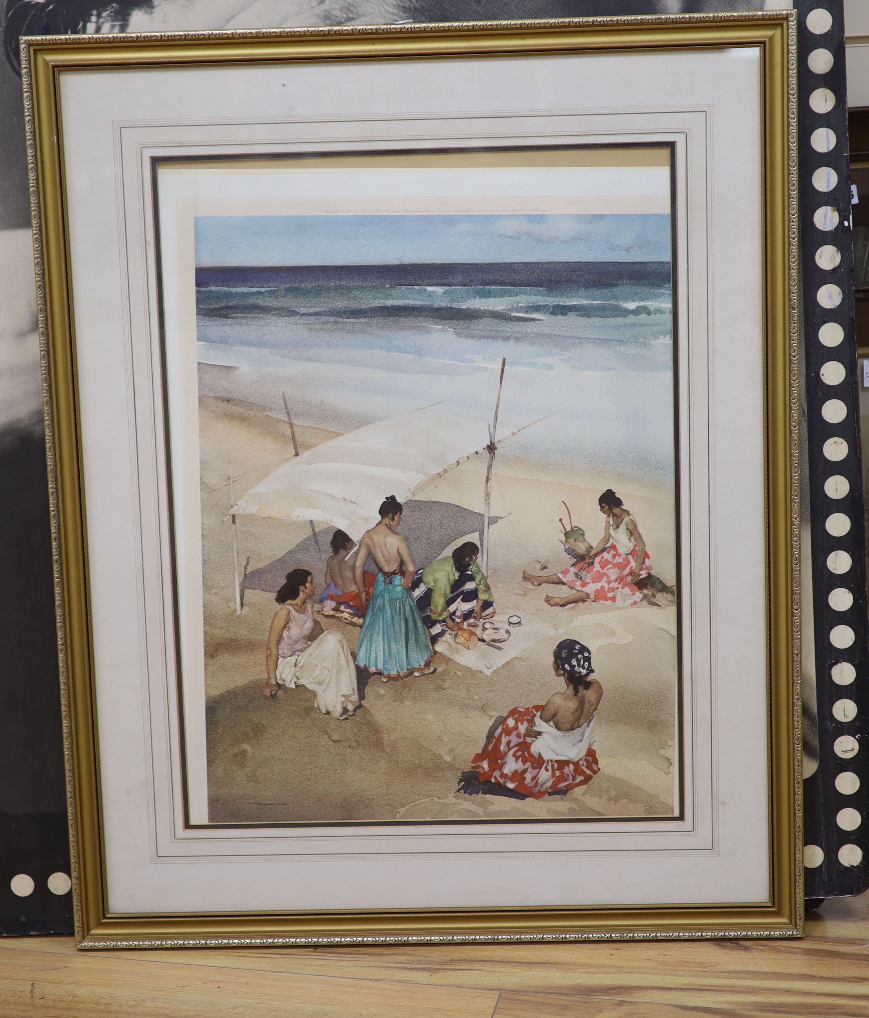 Sir William Russell Flint (1880-1969), a chromolithograph, Picnic on the beach